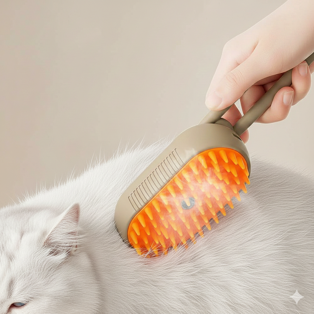 PETZU SteamCare™ | Cepillo de Vapor Anticaída para Mascotas
