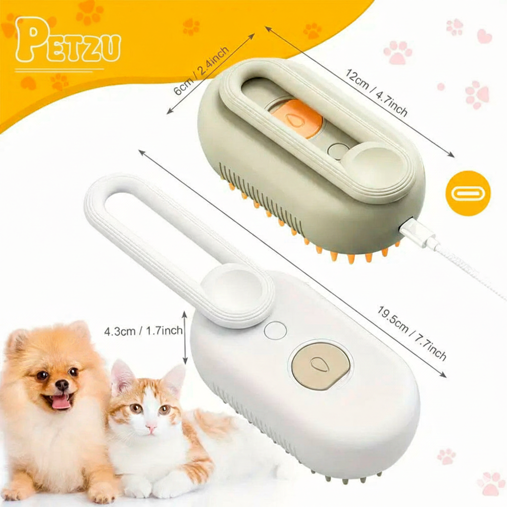 PETZU SteamCare™ | Cepillo de Vapor Anticaída para Mascotas